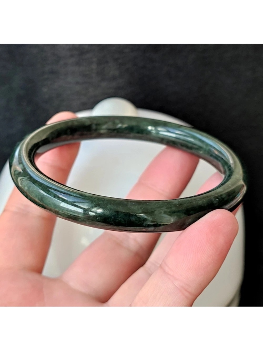 CERTIFIED 100% NATURAL Green Black Jadeite Jade Bangle Bracelet 63-64mm